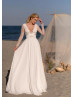Long Sleeves Ivory Lace Chiffon Airy Boho Wedding Dress